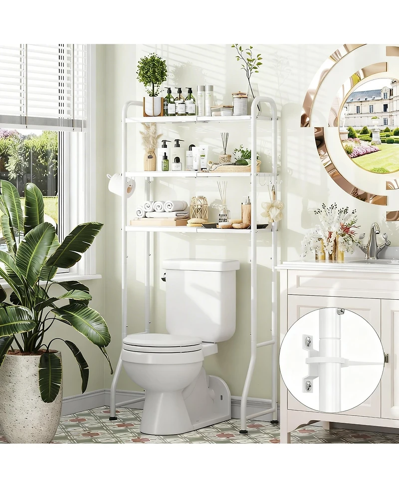 Yigii Expandable Over Toilet Storage Rack Metal 3 Tier Bathroom Organizer Shelf