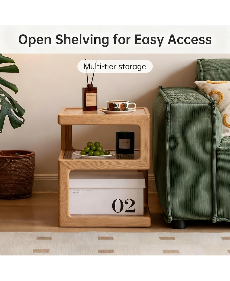 Yigii Solid Wood Side Table Nightstand 3-Tier Open Shelf End Table