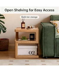 Yigii Solid Wood Side Table Nightstand 3-Tier Open Shelf End Table