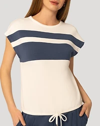 Cable & Gauge Women's Stripe Drawstring Top and Jogger Set