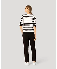 Cable & Gauge Women's V-Neck Texture Stripe Sweater