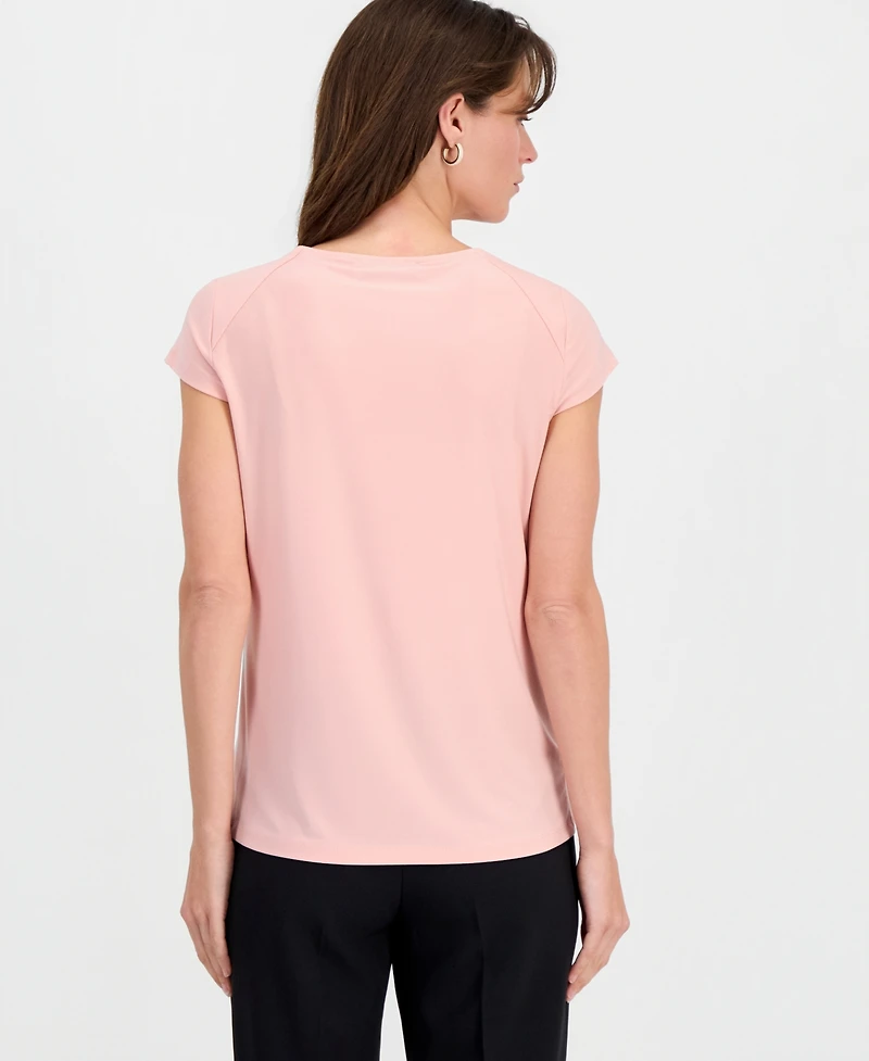 Kasper Women's Cowlneck Cap-Sleeve Top