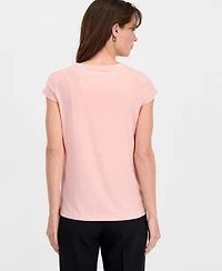 Kasper Women's Cowlneck Cap-Sleeve Top