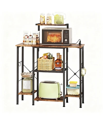 Yigii Bakers Rack with Power Outlet Coffee Bar 6 Tiers Microwave Shelve