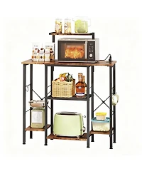Yigii Bakers Rack with Power Outlet Coffee Bar 6 Tiers Microwave Shelve