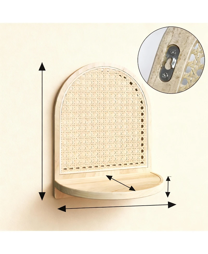 Yigii Rattan Wall Shelf Set of 3 7" Wicker Decor Boho Floating Shelves Plant Display