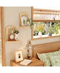 Yigii Wood Wicker Wall Shelf Boho Decor Display