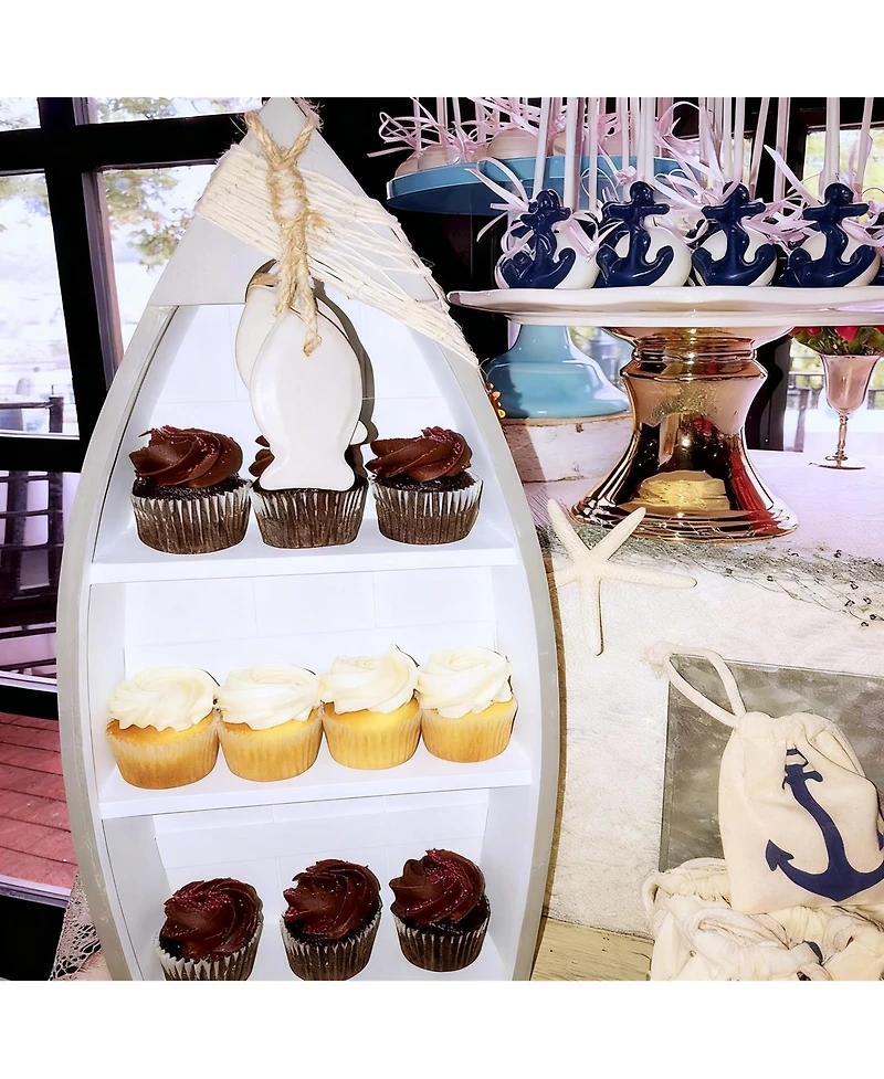 Yigii Wooden Boat Shelf 16.5" Display Fish Net Starfish Seashell Nautical Beach Decor