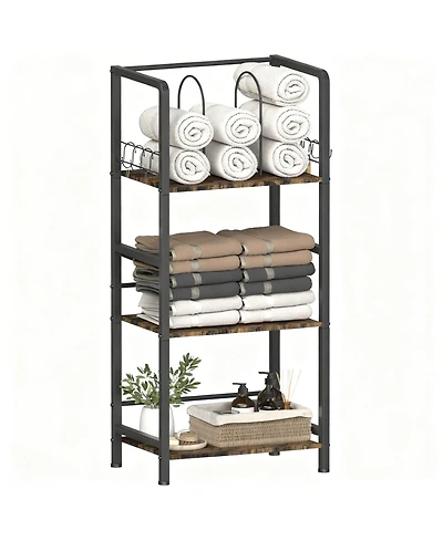 Yigii Freestanding Towel Rack 3-Tier Metal Shelf U-Shaped Dividers Hooks Bathroom