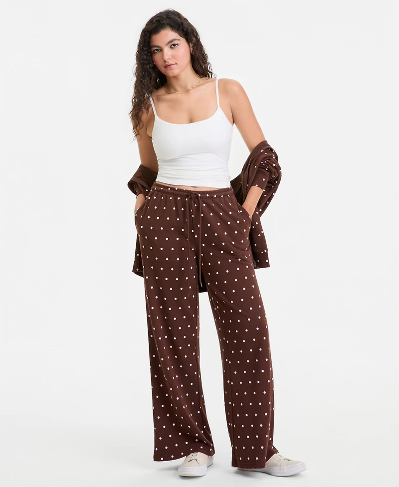 Rebel Veil Juniors' Printed Wide-Leg Drawstring Sweatpants