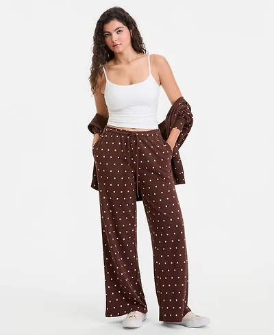 Rebel Veil Juniors' Printed Wide-Leg Drawstring Sweatpants