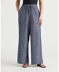 Ellen Tracy Women's Wide Leg Chambray Pant with Porkchop Pocket