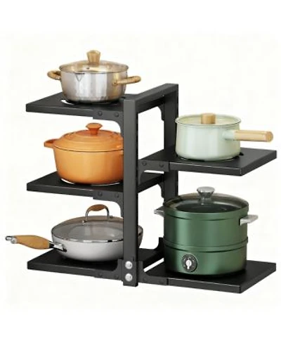 Yigii Pots Pans Organizer Cabinet 5 Adjustable Tiers Carbon Steel Rack Kitchen Storage