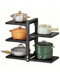 Yigii Pots Pans Organizer Cabinet 5 Adjustable Tiers Carbon Steel Rack Kitchen Storage