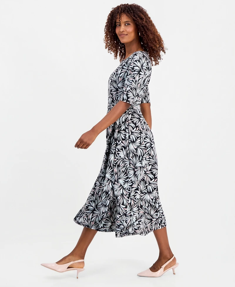 Kasper Women's Printed Elbow-Sleeve Fit & Flare Dress