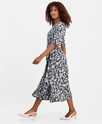 Kasper Women's Printed Elbow-Sleeve Fit & Flare Dress