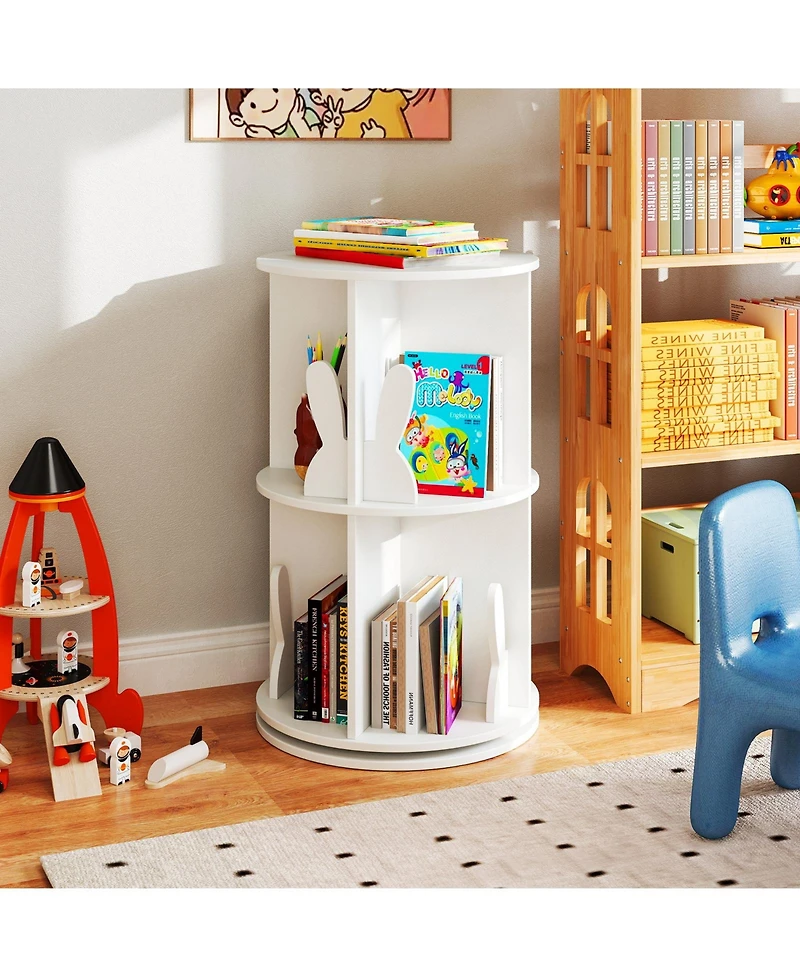Slickblue 2 Tier Rotating Kids Bookshelf with Bunny Storage Baffles