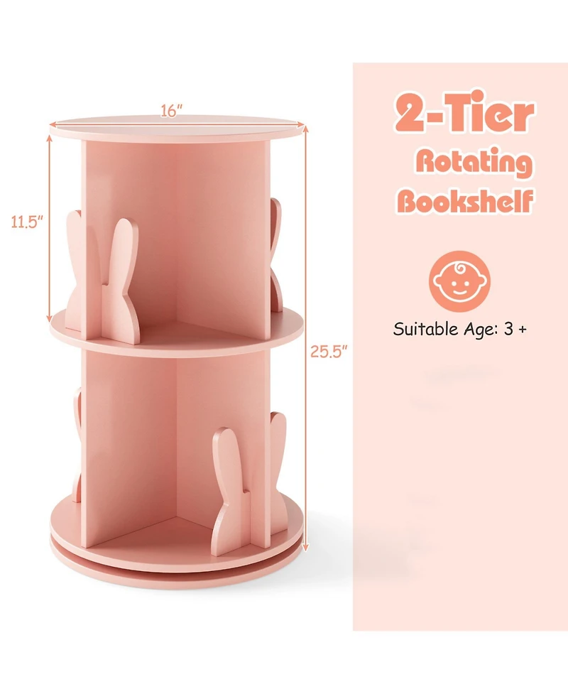 Slickblue 2 Tier Rotating Kids Bookshelf with Bunny Storage Baffles