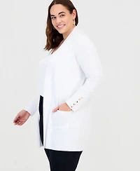 Jm Collection Plus Open-Front Long-Sleeve Cardigan