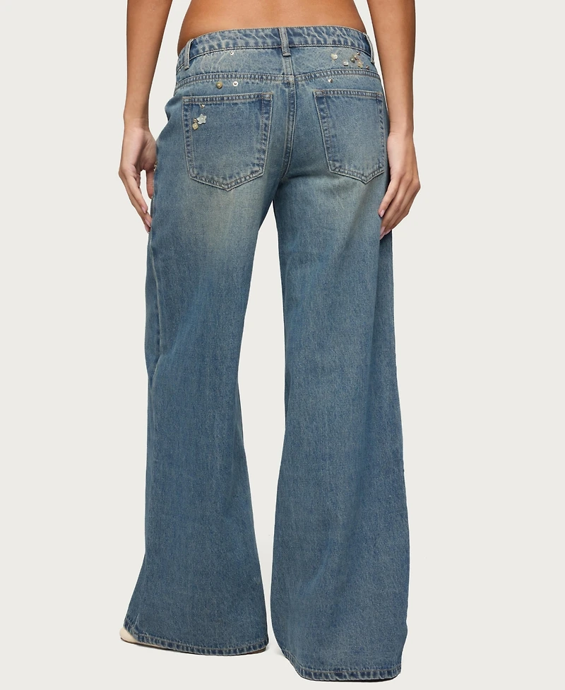 Edikted Women's Mahlia Button Low Rise Baggy Jeans