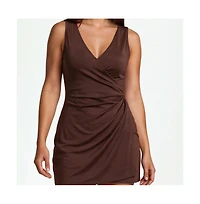 Calypsa Plus Alana Wrap-Style Swim Dress With Hidden Bottoms and Adjustable Straps