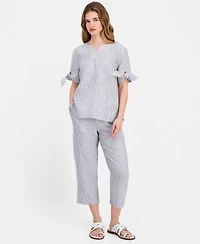 Charter Club Petite Beach Stripe High-Rise Cropped Linen Pants, Macy's Exclusive