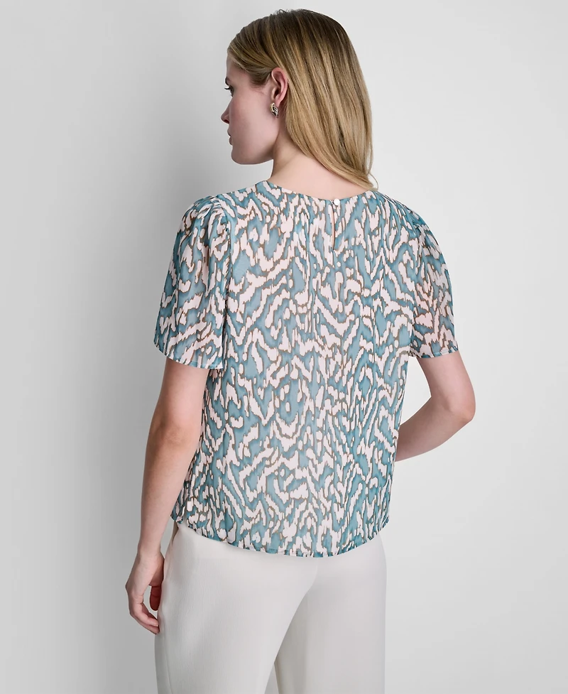 Dkny Petite Woven Short-Sleeve Printed Blouse
