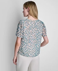 Dkny Petite Woven Short-Sleeve Printed Blouse