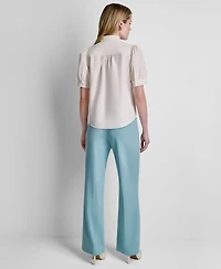 Dkny Petite Woven Mandarin Collar Blouse