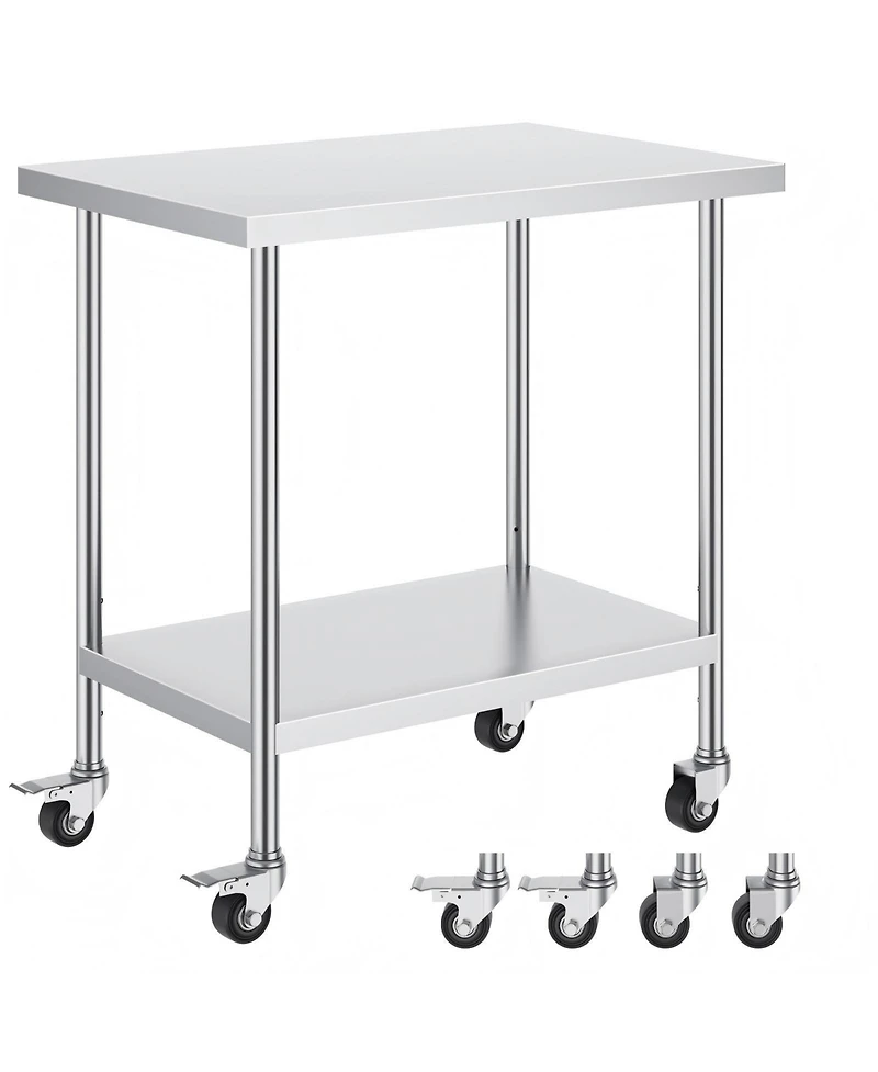 Gouun Stainless Steel Rolling Work Table 24 x 36 x 38 in with 4 Casters
