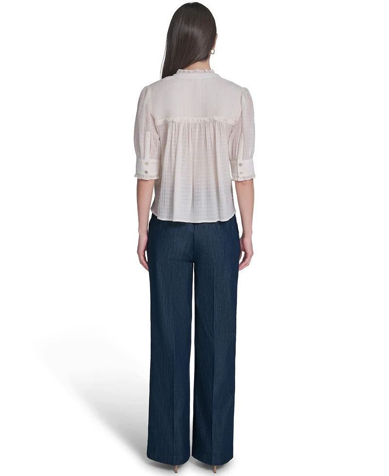 Tommy Hilfiger Women's Puff-Sleeve Button-Front Top