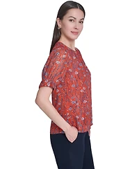 Tommy Hilfiger Women's Floral Crew Neck Puff-Sleeve Top