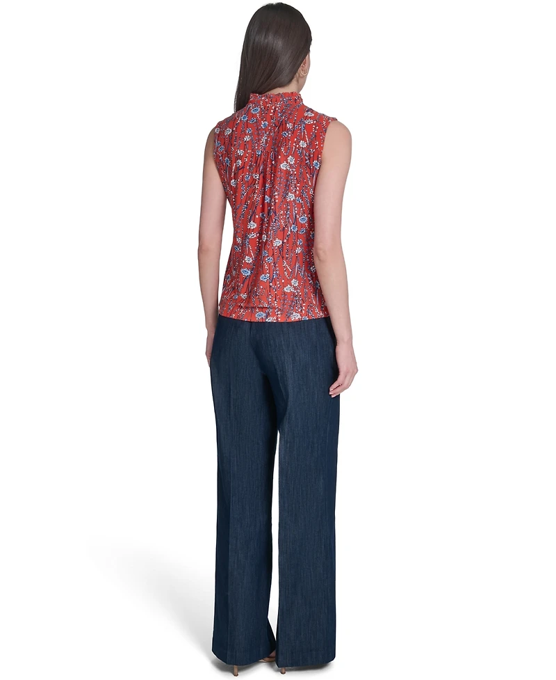 Tommy Hilfiger Women's Band Collar Ruffle Placket Top
