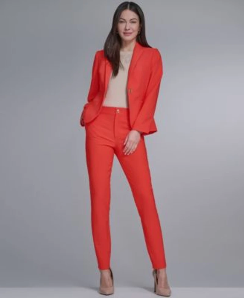 Tommy Hilfiger Womens 1 Button Calvary Twill Blazer Mid Rise Fit Solution Skinny Pants Crew Neck Floral Sweater
