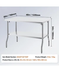 Gouun Folding Stainless Steel Commercial Prep Table 48 x 30 in, Portable Worktable