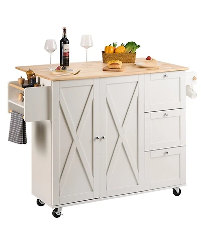 Gouun in Rolling Kitchen Island Cart with Solid Wood Top and Storage Cabinet