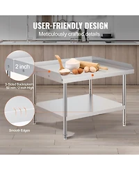 Gouun Stainless Steel Work Table 30 x 36 x 26 in with 2 in Backsplash, Adjustable Height