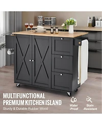 Gouun 56 in Rolling Kitchen Island Cart and Storage Cabinet, Drop Leaf