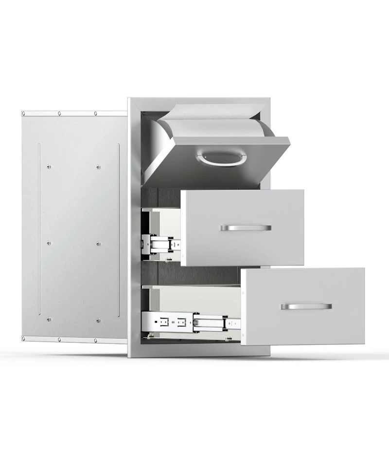 Gouun Stainless Steel Triple Access Outdoor Kitchen Drawers 16.5 x 29 x 20.5 in, Flush Mount Bbq Island