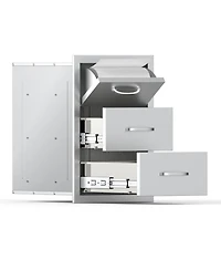 Gouun Stainless Steel Triple Access Outdoor Kitchen Drawers 16.5 x 29 x 20.5 in, Flush Mount Bbq Island