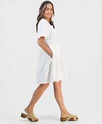 Style & Co Petite Cotton Embroidered Square-Neck Dress, Macy's Exclusive