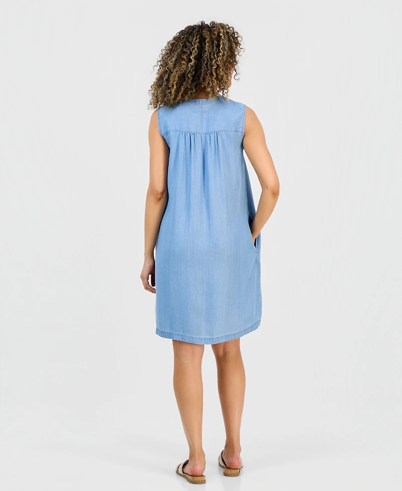 Style & Co Petite Chambray Pintucked Dress, Macy's Exclusive