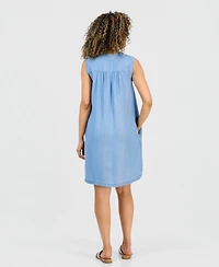Style & Co Petite Chambray Pintucked Dress, Macy's Exclusive