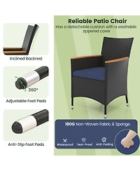 Gymax Set of 9 Outdoor Dining Set w/ Acacia Wood Tabletop and Umbrella Hole and Seat Cushions