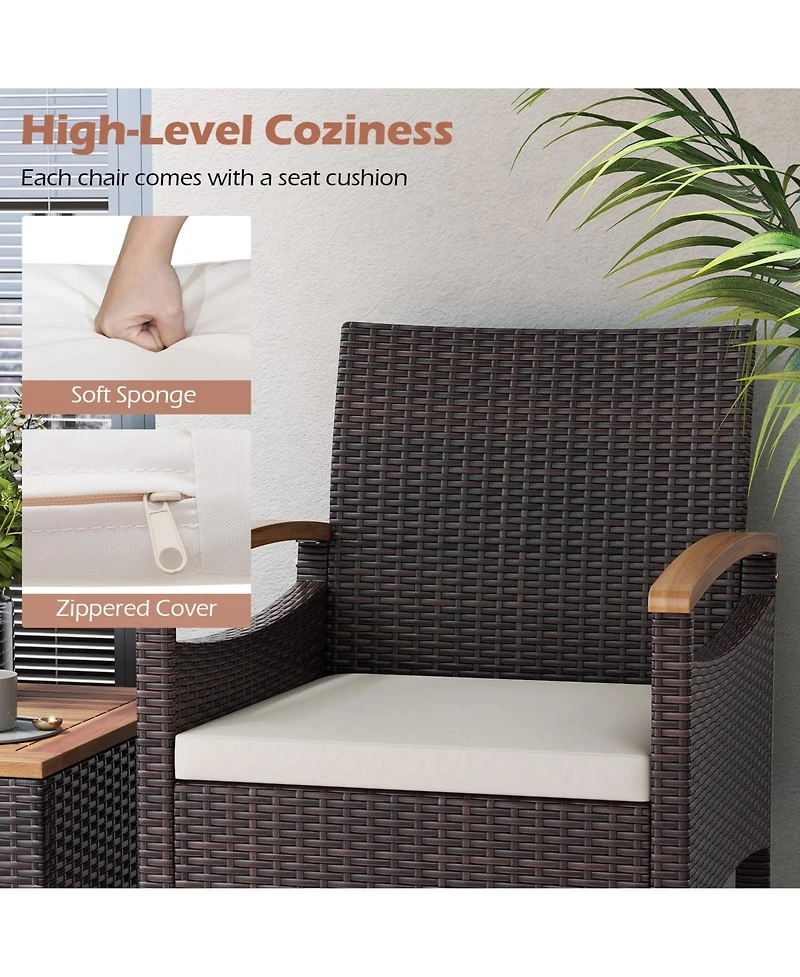 Gymax 9PCS Patio Pe Wicker Dining Set w/ Cushions and 1.9'' Umbrella Hole for Deck