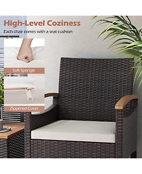 Gymax 9PCS Patio Pe Wicker Dining Set w/ Cushions and 1.9'' Umbrella Hole for Deck