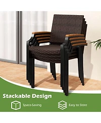 Gymax Set of 9 Patio Dining Set w/79'' Rectangular Dining Table and 8 Stackable Rattan Chairs