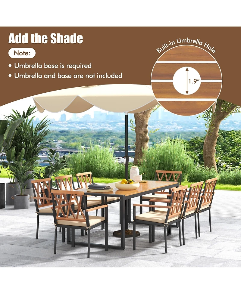 Gymax 9 Pieces Patio Dining Set w/ Soft Cushions and 1.9'' Umbrella Hole for Garden