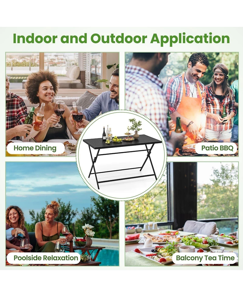 Gymax Set of 5 Foldable Outdoor Dining SetLarge Rectangular Metal Table 4 Mesh Armchairs