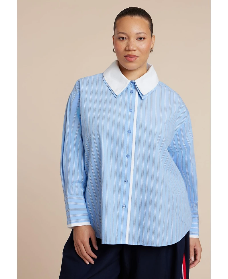 Eloquii Women's Plus Double Collared Button Up Top
